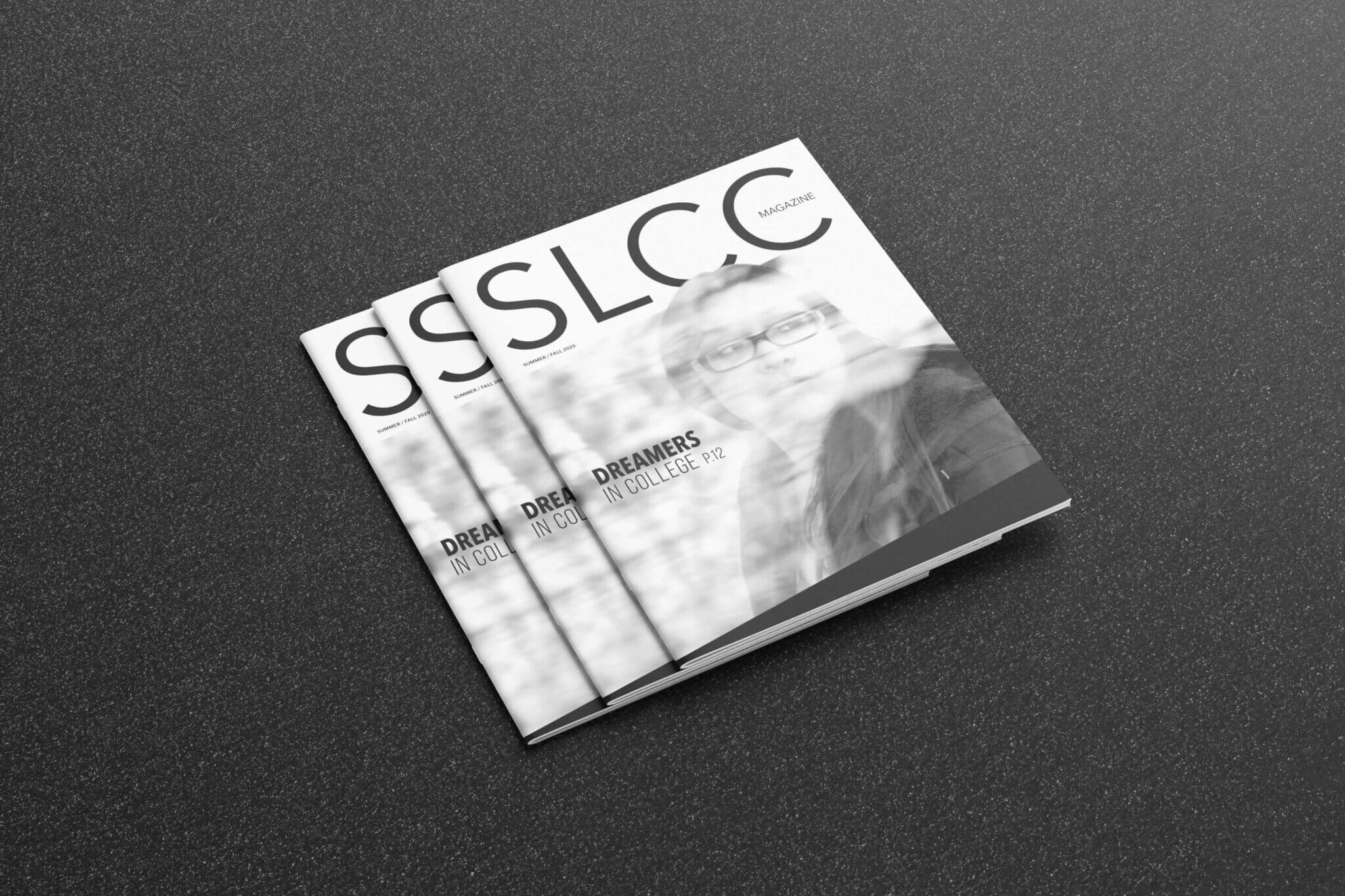 Three magazine mockups of the SLCC Magazine Summer/Fall 2020 issue